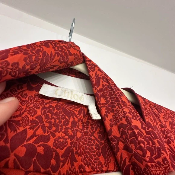 ✨ NWOT CHLOE Orange – red 1 bicolour flower jacquard - Picture 5 of 6